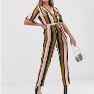 Boohoo Tie Waist Culottes Jumpsuit